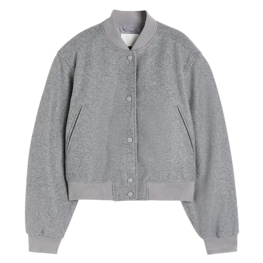 ✨ H&M Felted Bomber Jacket – Light Gray (Size M) ✨